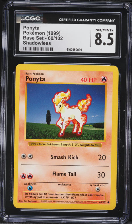 1999 Pokemon Base Set Shadowless Ponyta #60 CGC 8.5 NM-MT+