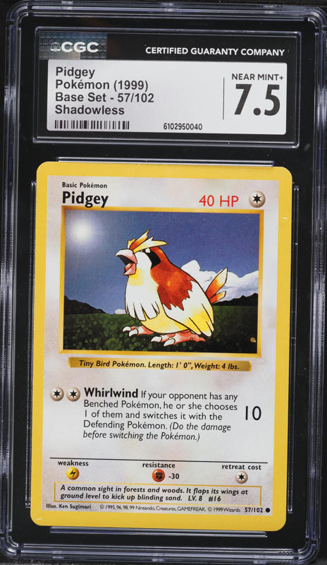 1999 Pokemon Base Set Shadowless Pidgey #57 CGC 7.5 NRMT+