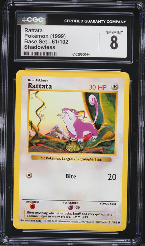 1999 Pokemon Base Set Shadowless Rattata #61 CGC 8 NM-MT