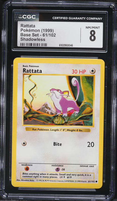 1999 Pokemon Base Set Shadowless Rattata #61 CGC 8 NM-MT