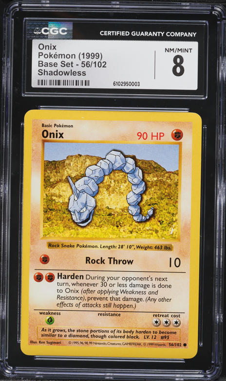 1999 Pokemon Base Set Shadowless Onix #56 CGC 8 NM-MT