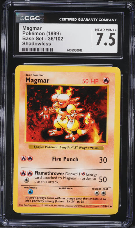 1999 Pokemon Base Set Shadowless Magmar #36 CGC 7.5 NRMT+