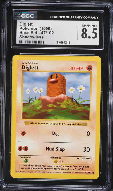 1999 Pokemon Base Set Shadowless Diglett #47 CGC 8.5 NM-MT+