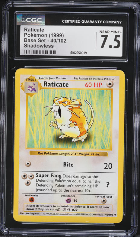 1999 Pokemon Base Set Shadowless Raticate #40 PSA 8 NM-MT on