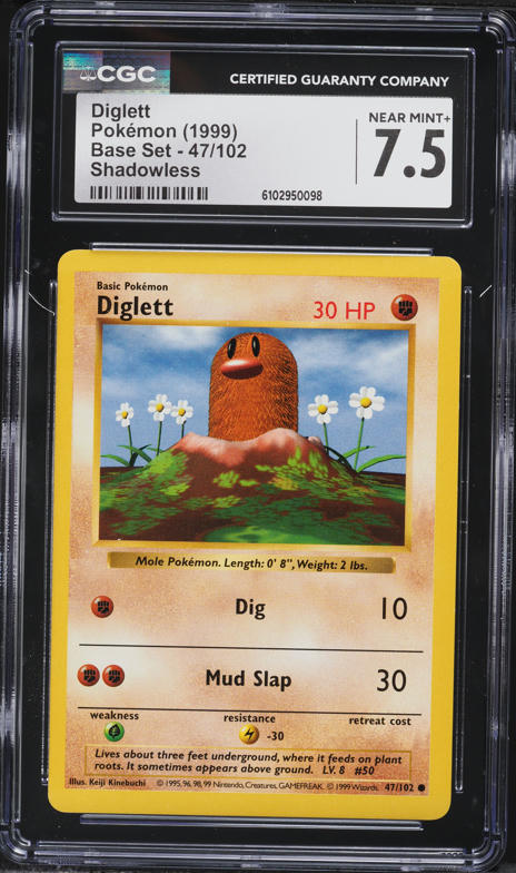 1999 Pokemon Base Set Shadowless Diglett #47 CGC 7.5 NRMT+