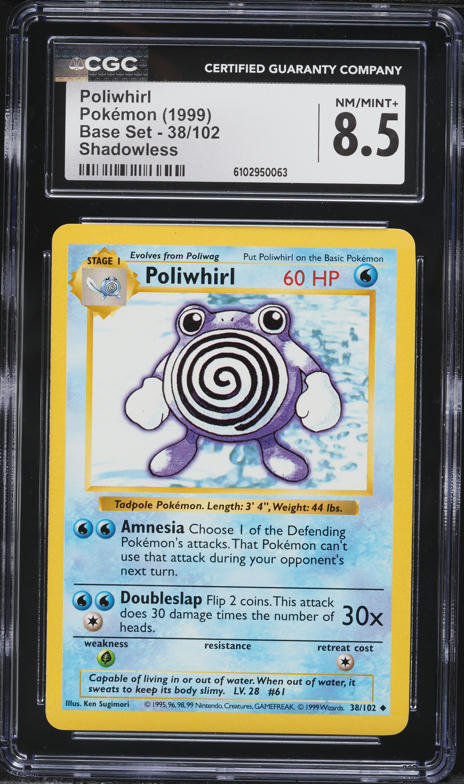 1999 Pokemon Base Set Shadowless Poliwhirl #38 CGC 8.5 NM-MT+