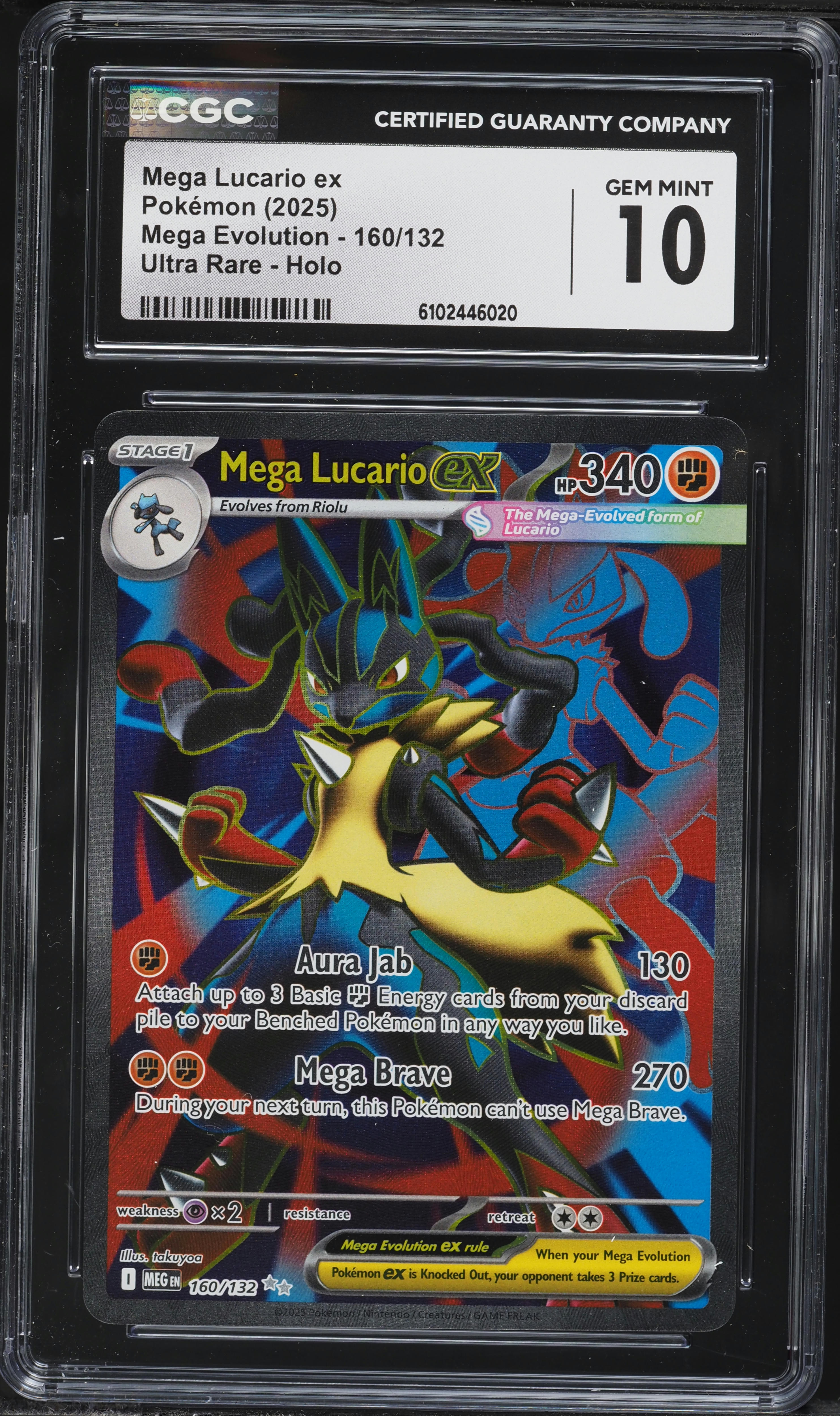 2025 Pokemon Mega Evolution Full Art Mega Lucario EX #160 CGC 10