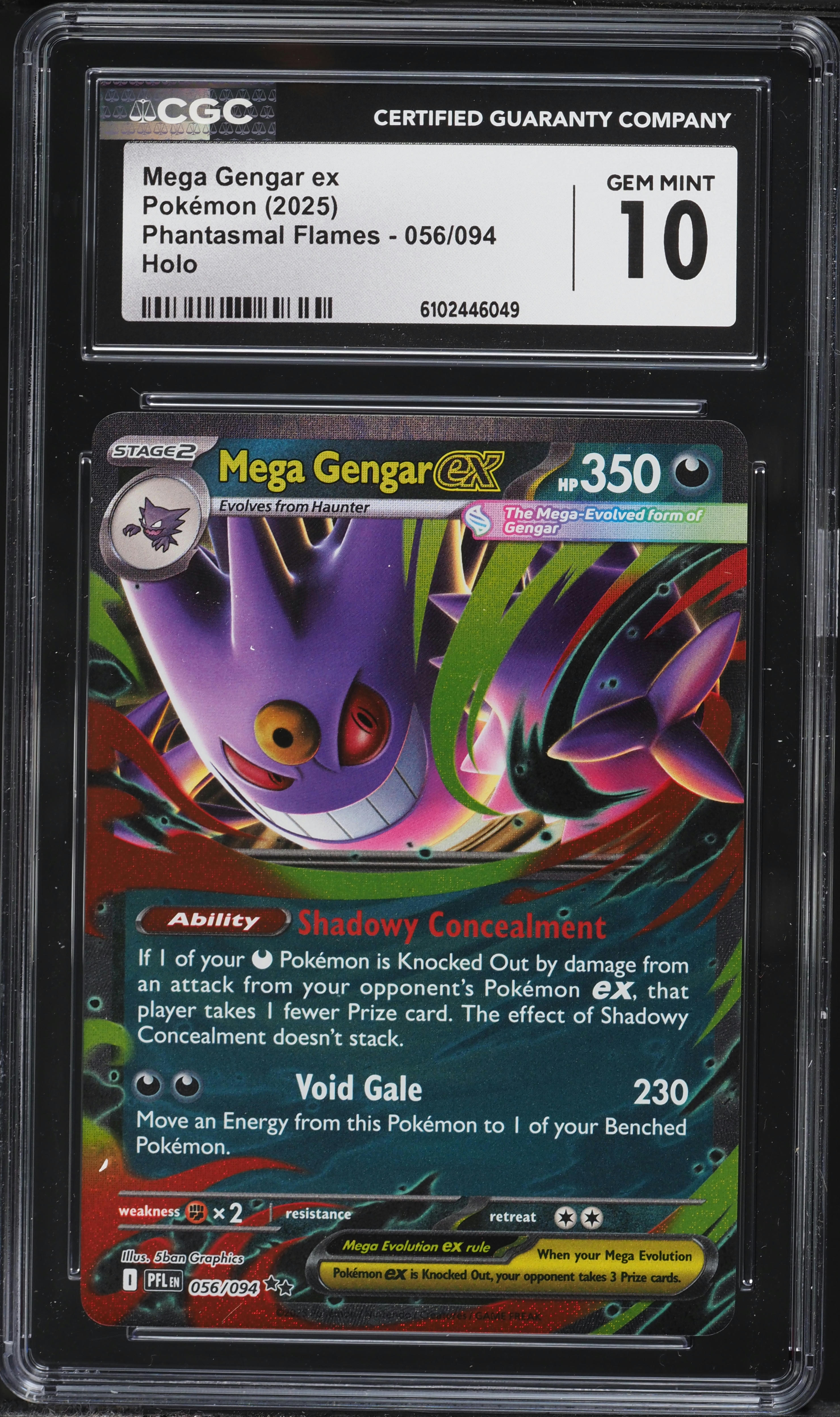 m gengar ex pokemon card 2025 Mega Phantasmal Flames Holo Mega #56 CGC 10 GEM MINT on Fanatics Collect Darkness Void Gale (230) Move an Energy from this Pokemon to 1 of your Benched Pokemon. m gengar ex 121/119 phantom