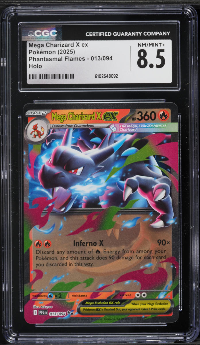 2025 Pokemon Mega Phantasmal Flames Holo Mega Charizard X ex #13 CGC 8.5 NM-MT+ on Fanatics Collect 2025 Pokemon Mega Phantasmal Flames Holo Mega Charizard X ex #13 CGC 8.5 NM-MT+ on Fanatics Collect