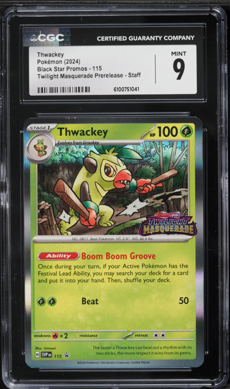 2024 Pokemon Scarlet & Violet Twilight Masquerade Prerelease Staff Thwackey #115 CGC 9 MINT