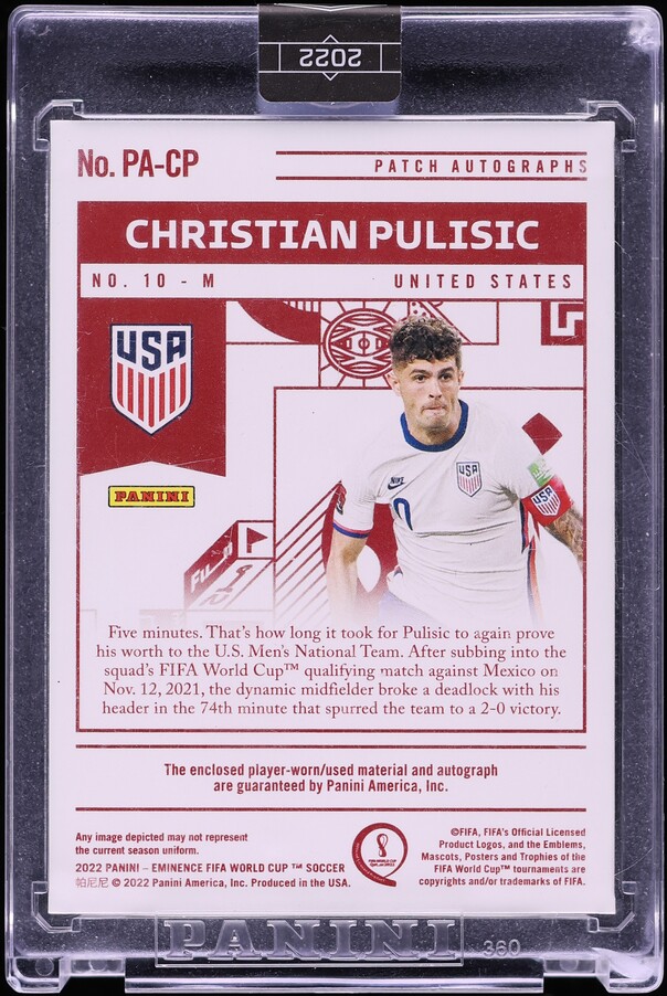 2022 Panini Eminence FIFA World Cup Christian Pulisic PATCH AUTO 1/10 #PA-CP