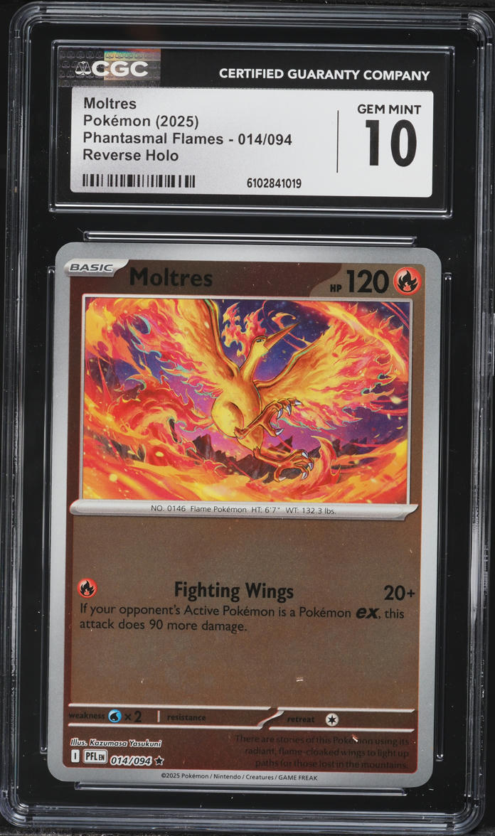 2025 Pokemon Phantasmal Flames Reverse Holo Moltres #014 CGC 10 GEM MINT