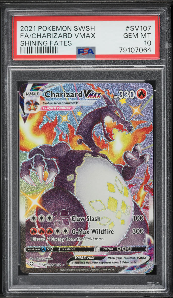 2021 Pokemon Sword & Shield Shining Fates Full Art Charizard VMAX #SV107 PSA 10 GEM MINT
