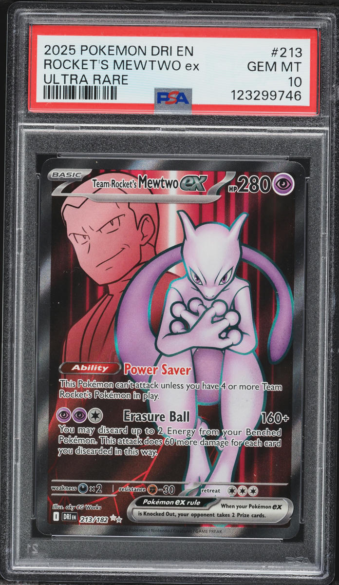 2025 Pokemon SV Destined Rivals Full Art Team Rocket's Mewtwo ex #213 PSA 10 GEM MINT