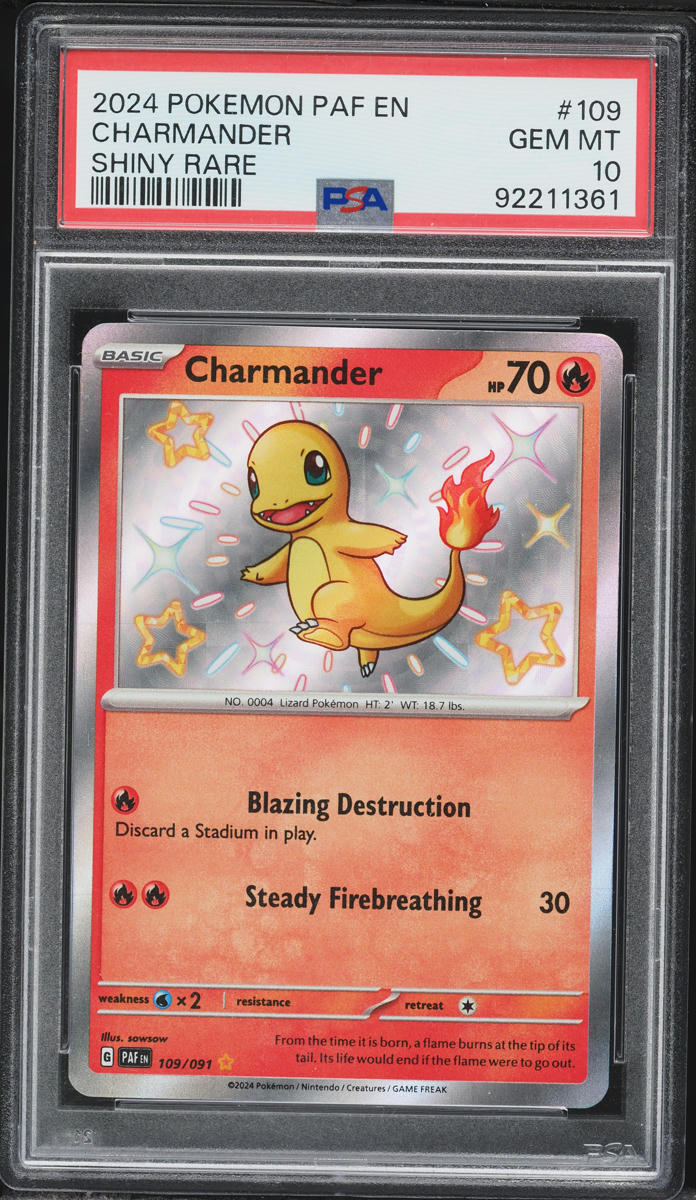 2024 Pokemon Scarlet & Violet Paldean Fates Shiny Rare Charmander #109 PSA 10 GEM MINT