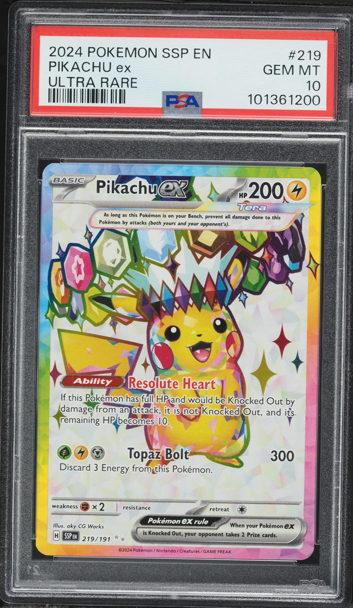 2024 Pokemon Scarlet & Violet Surging Sparks Full Art Pikachu ex #219 PSA 10 GEM MINT