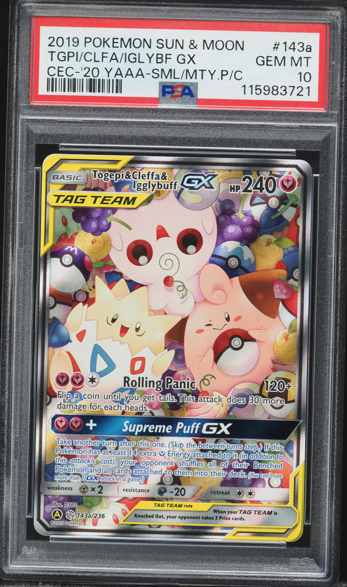 2019 Pokemon SM Cosmic Eclipse Full Art Togepi & Igglybuff & Cleffa GX #143a PSA 10 GEM MINT