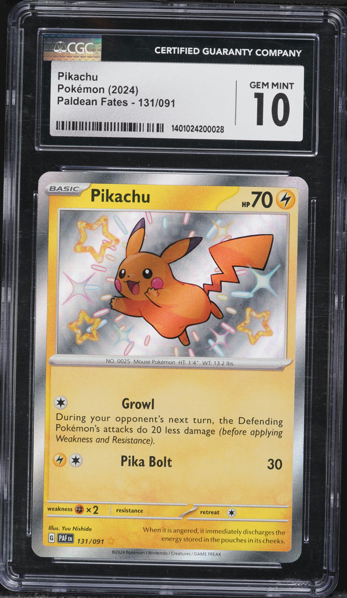 2024 Pokemon Scarlet & Violet Paldean Fates Holo Shiny Pikachu #131 CGC 10 GEM MINT