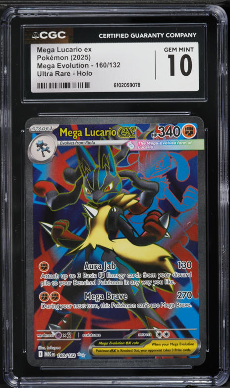 2025 Pokemon Mega Evolution Full Art Mega Lucario EX #160 CGC 10