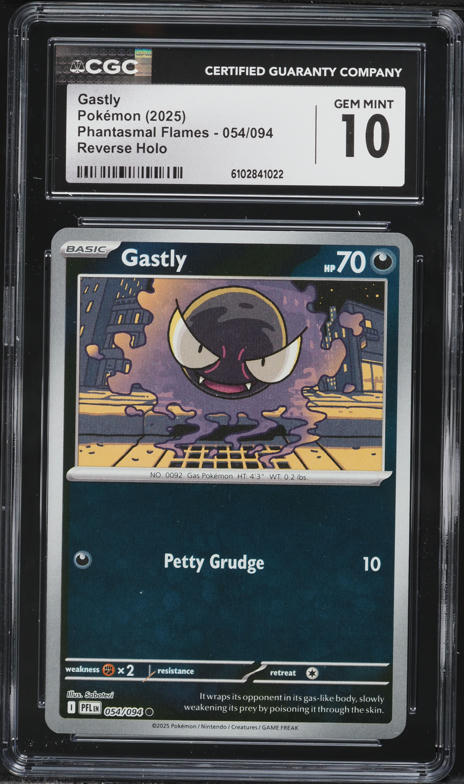 2025 Pokemon Phantasmal Flames Reverse Holo Gastly #054 CGC 10 GEM MINT