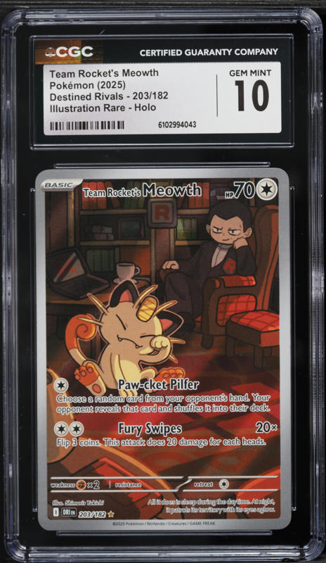 2025 Pokemon Scarlet & Violet Destined Rivals IR Team Rocket's Meowth #203 CGC 10 GEM MINT