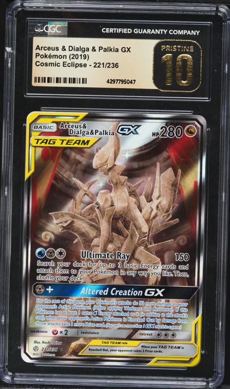 2019 Pokemon Sun & Moon Cosmic Eclipse Full Art Arceus Dialga Palkia GX #221 CGC 10 PRISTINE