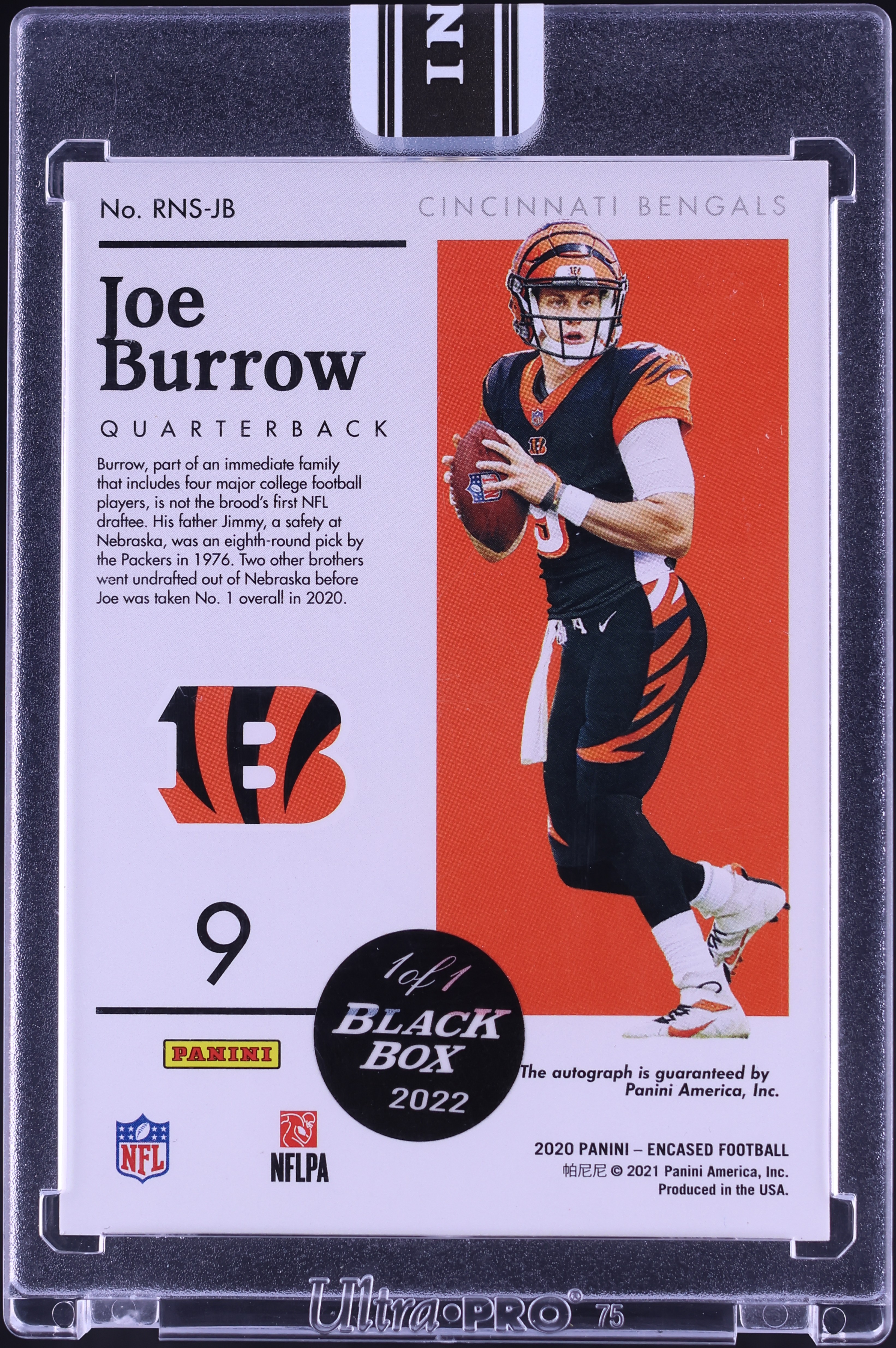2020 Panini Encased Notable '22 Black Box Joe Burrow ROOKIE AUTO 1