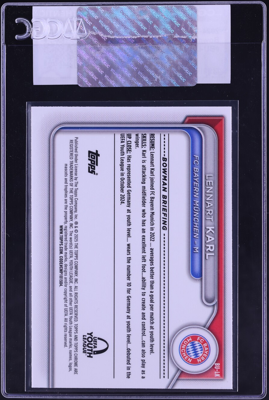 2024 Bowman Chrome UEFA Youth League Lennart Karl ROOKIE #BU-LK CGC AUTH