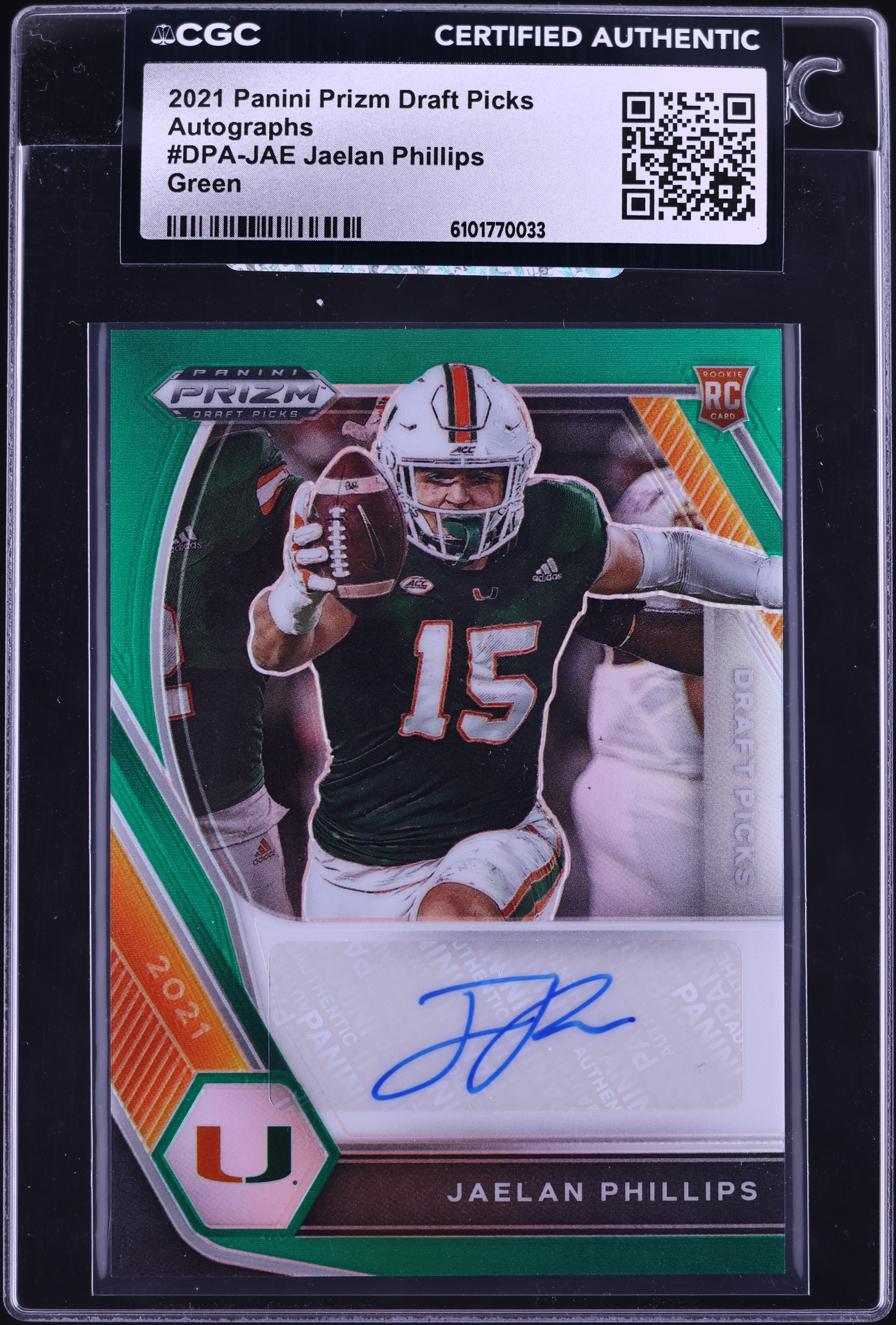 2021 Panini Prizm Draft Picks Green Jaelan Phillips ROOKIE AUTO