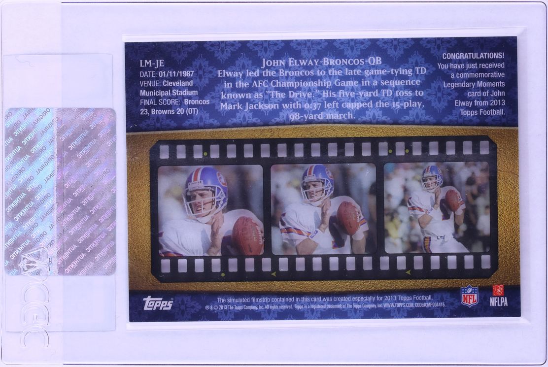 2013 Topps Legendary Moments John Elway /99 #LM-JE CGC AUTH
