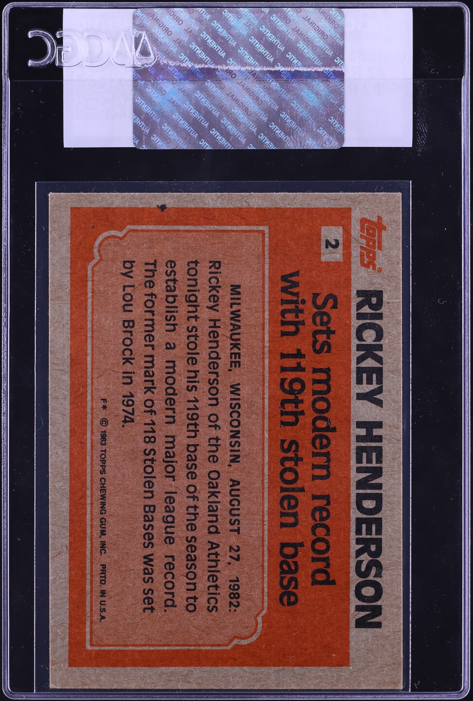 1983 Topps Rickey Henderson Foil Sticker Baseball Card #103 – NM-MT, Free Shipping
