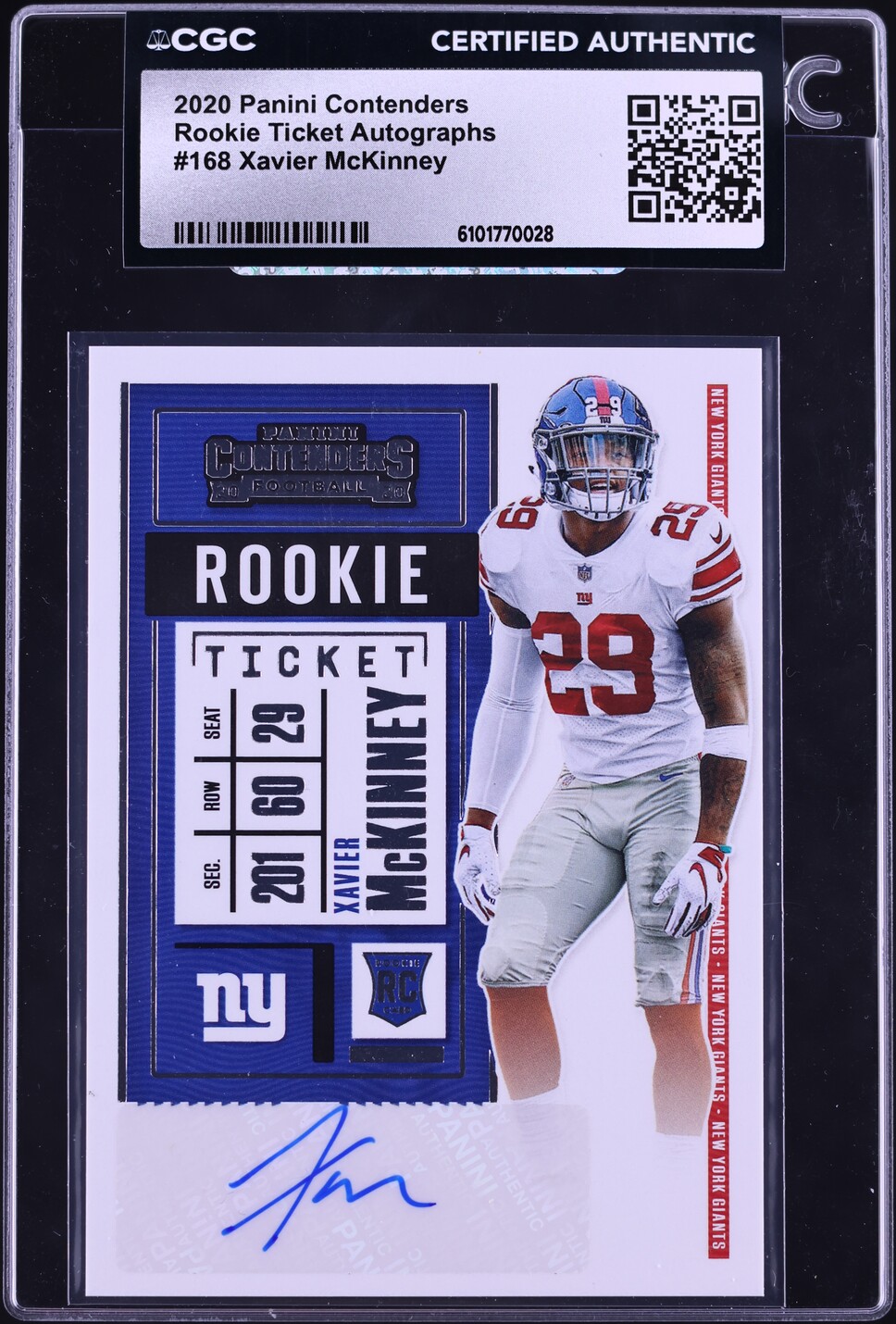 2020 Panini Contenders Ticket Xavier McKinney ROOKIE AUTO #168 CGC