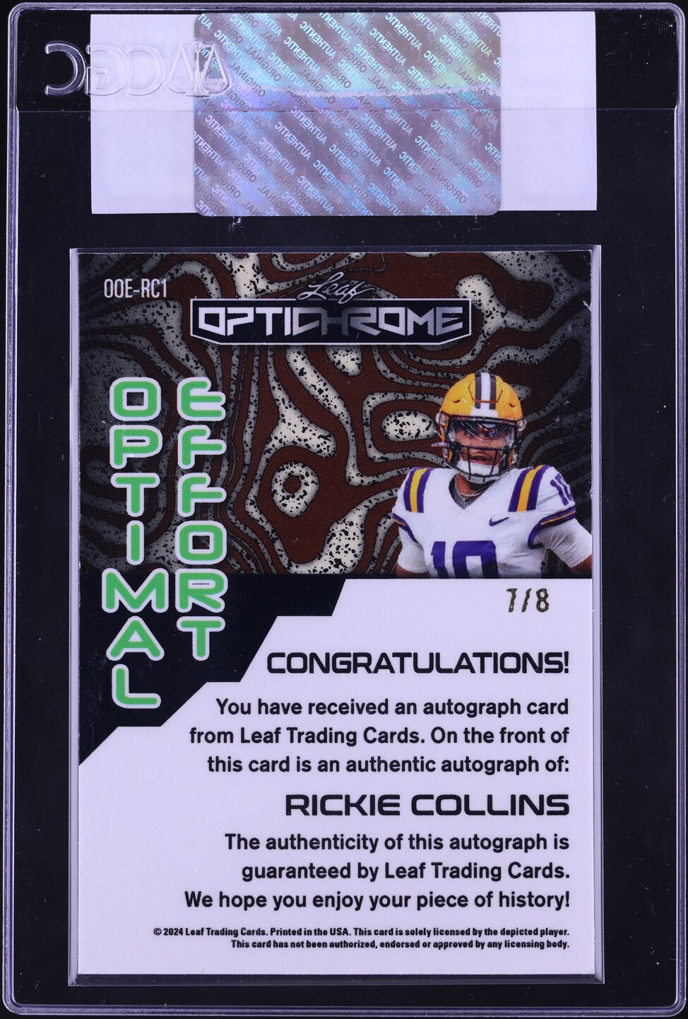 2024 Leaf Eclectic Optichrome Optimal Effort Prismatic Blue Rickie Collins RC AUTO /8 CGC AUTH