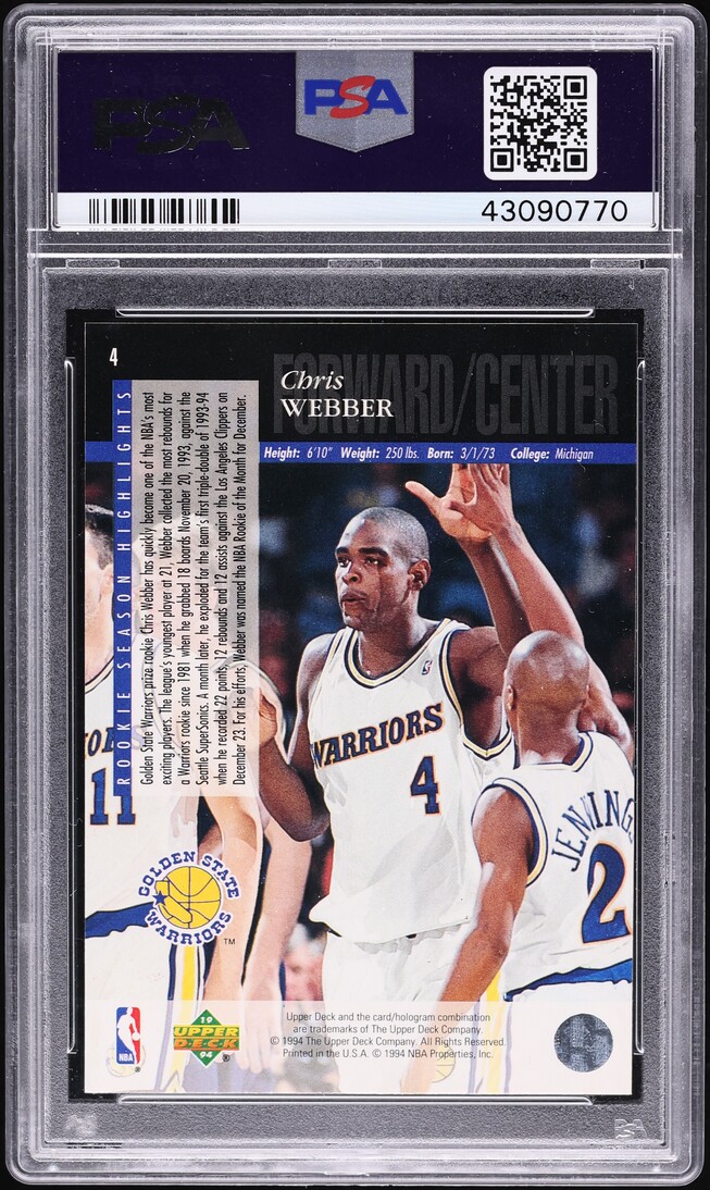 1994 Upper Deck Electric Gold Chris Webber #4 PSA 10 GEM MINT