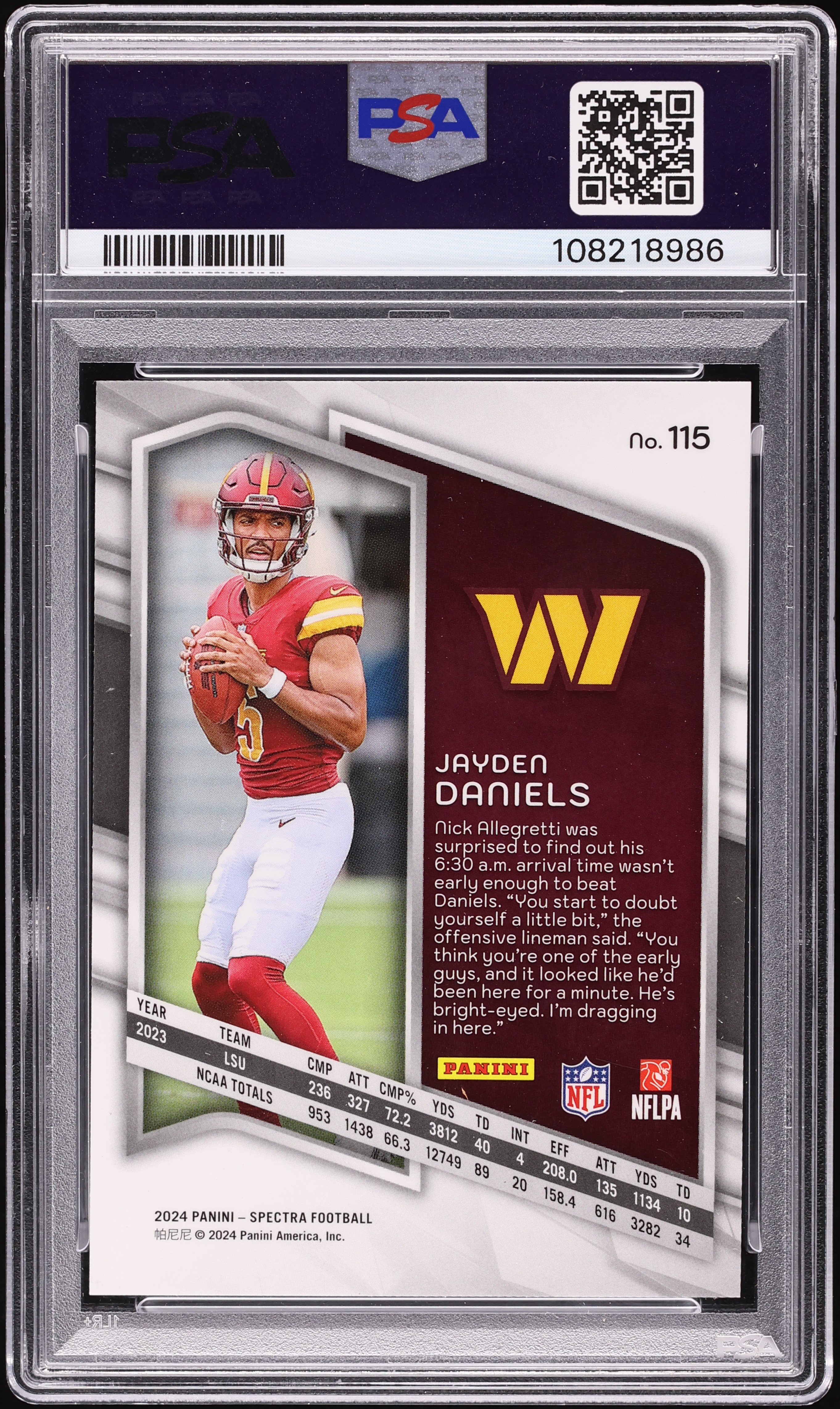 2024 Spectra Silver Jayden Daniels ROOKIE #115 PSA 10 GEM MINT on