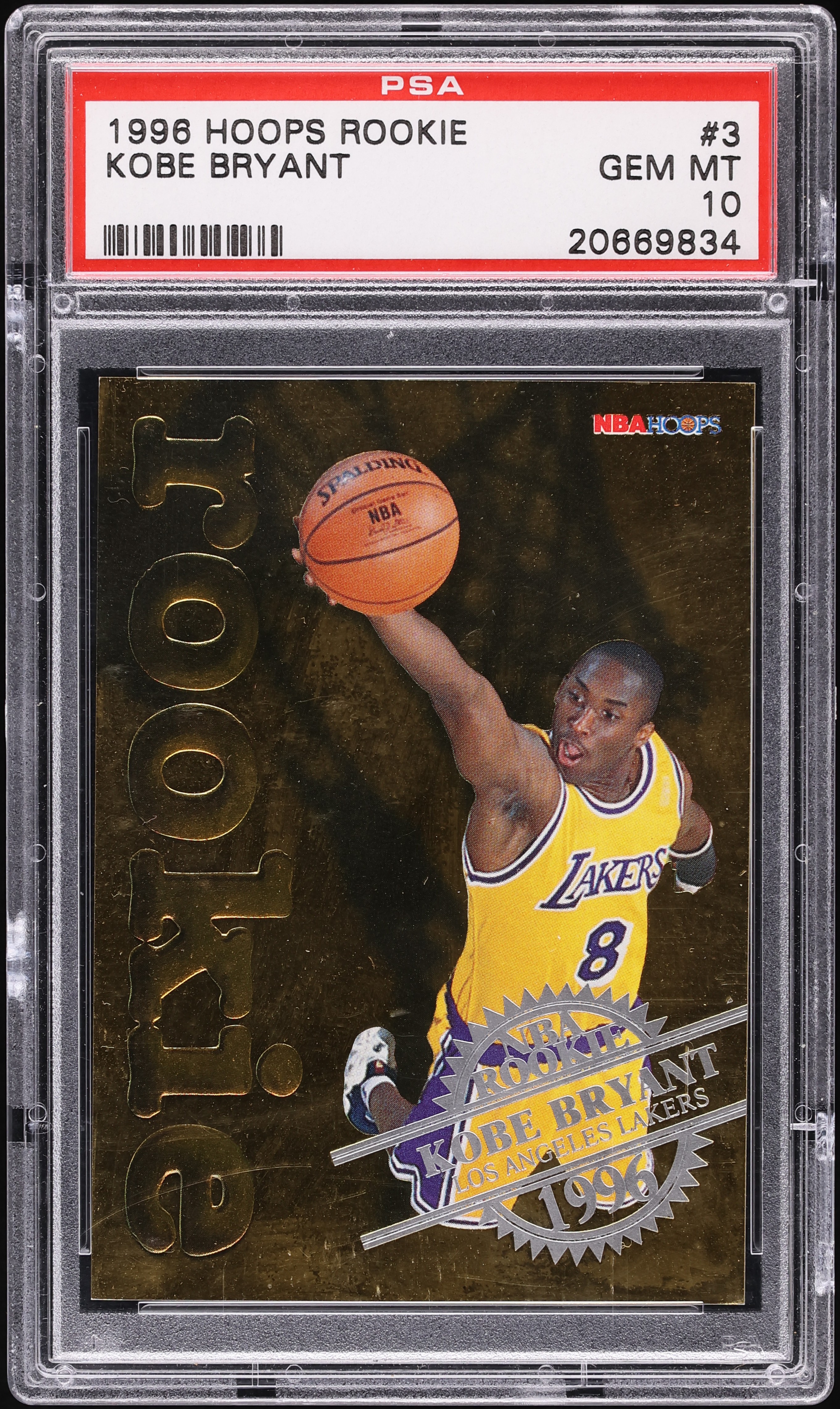 1996 Hoops Kobe Bryant ROOKIE #3 PSA 10 GEM MINT on Fanatics Collect