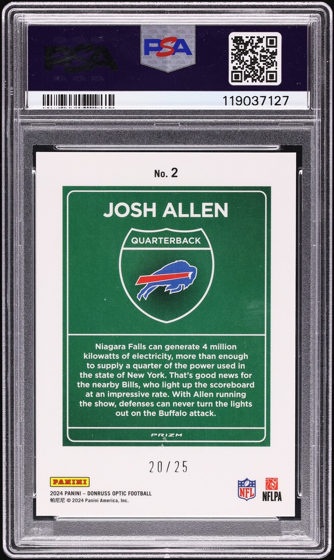 2024 Donruss Optic Downtown Black Pandora Josh Allen /25 #2 PSA 10 GEM MINT