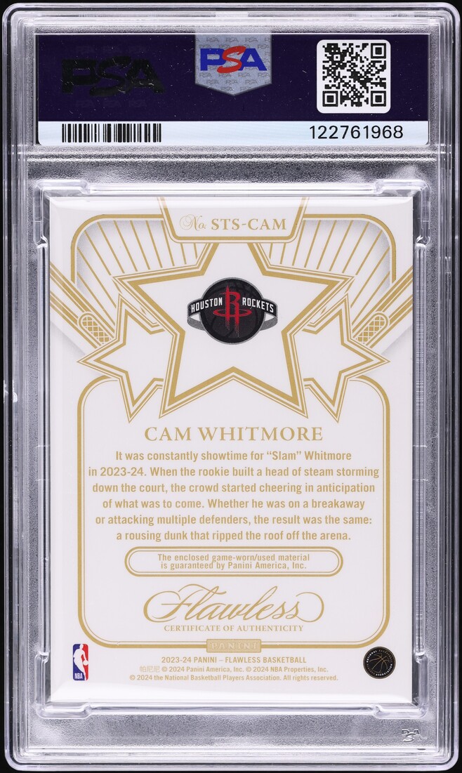 2023 Panini Flawless Star Swatches Cam Whitmore ROOKIE PATCH /10 #STSCAM PSA 9 MINT