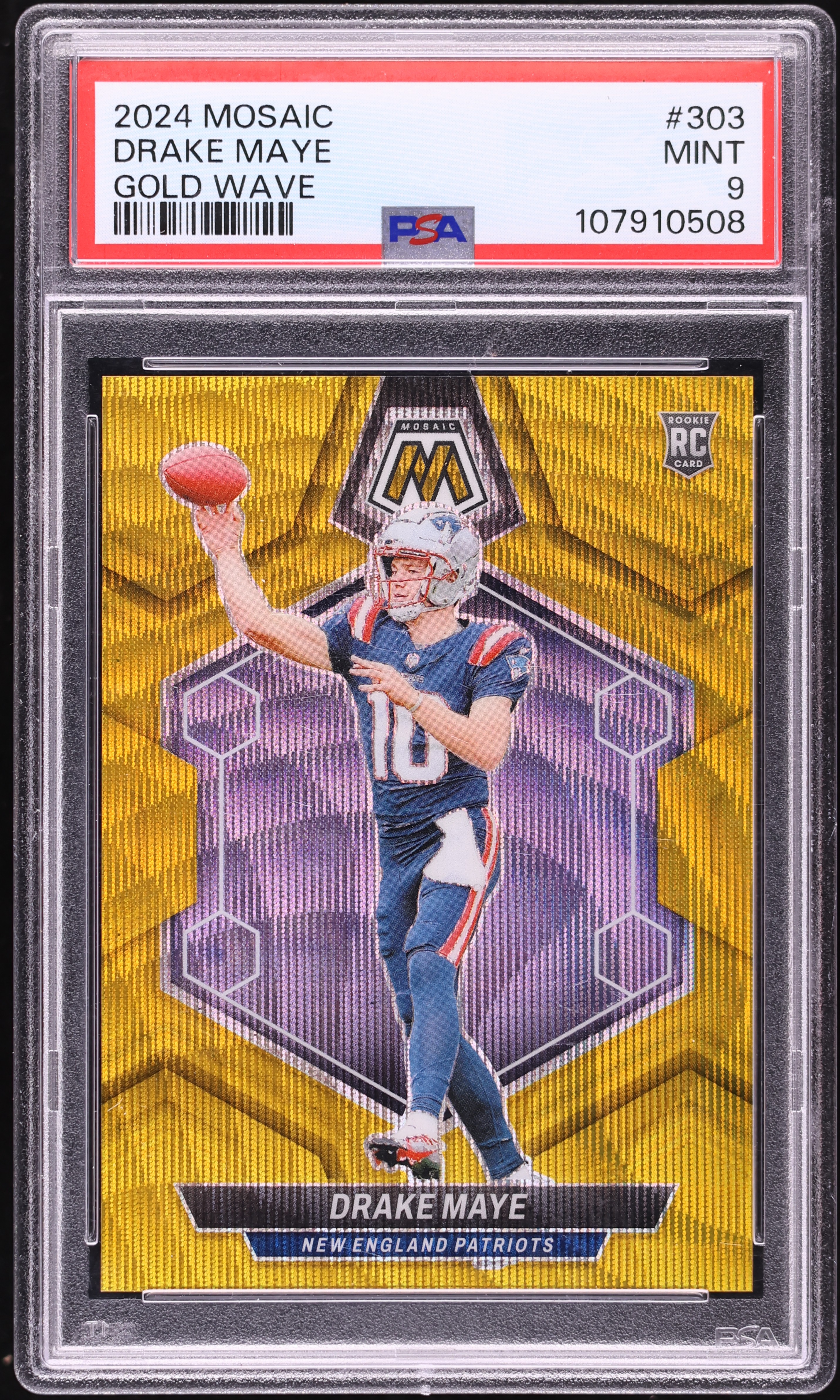 2024 Panini Mosaic Gold Wave Drake Maye ROOKIE /17 #303 PSA 9 MINT