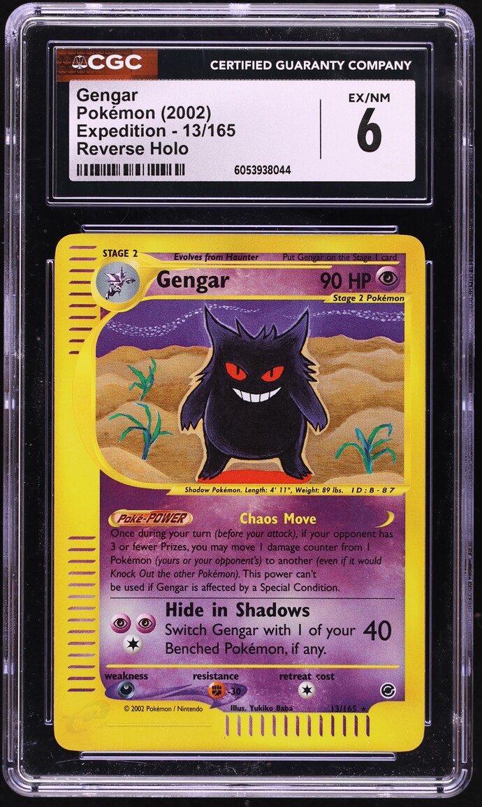 2002 Pokemon Expedition Reverse Holo Gengar #13 CGC 6 EXMT