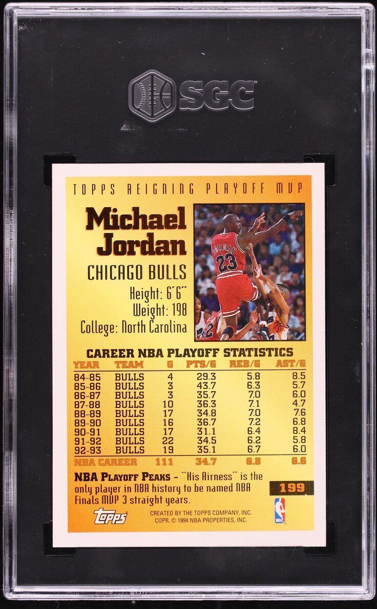 1993 Topps Gold Reigning Playoff MVP Michael Jordan #199 SGC 4 VGEX