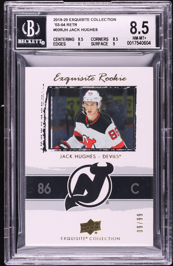 2019 Exquisite Collection '03-'04 Retro Jack Hughes ROOKIE /99 #03RJH BGS 8.5 NM-MT+