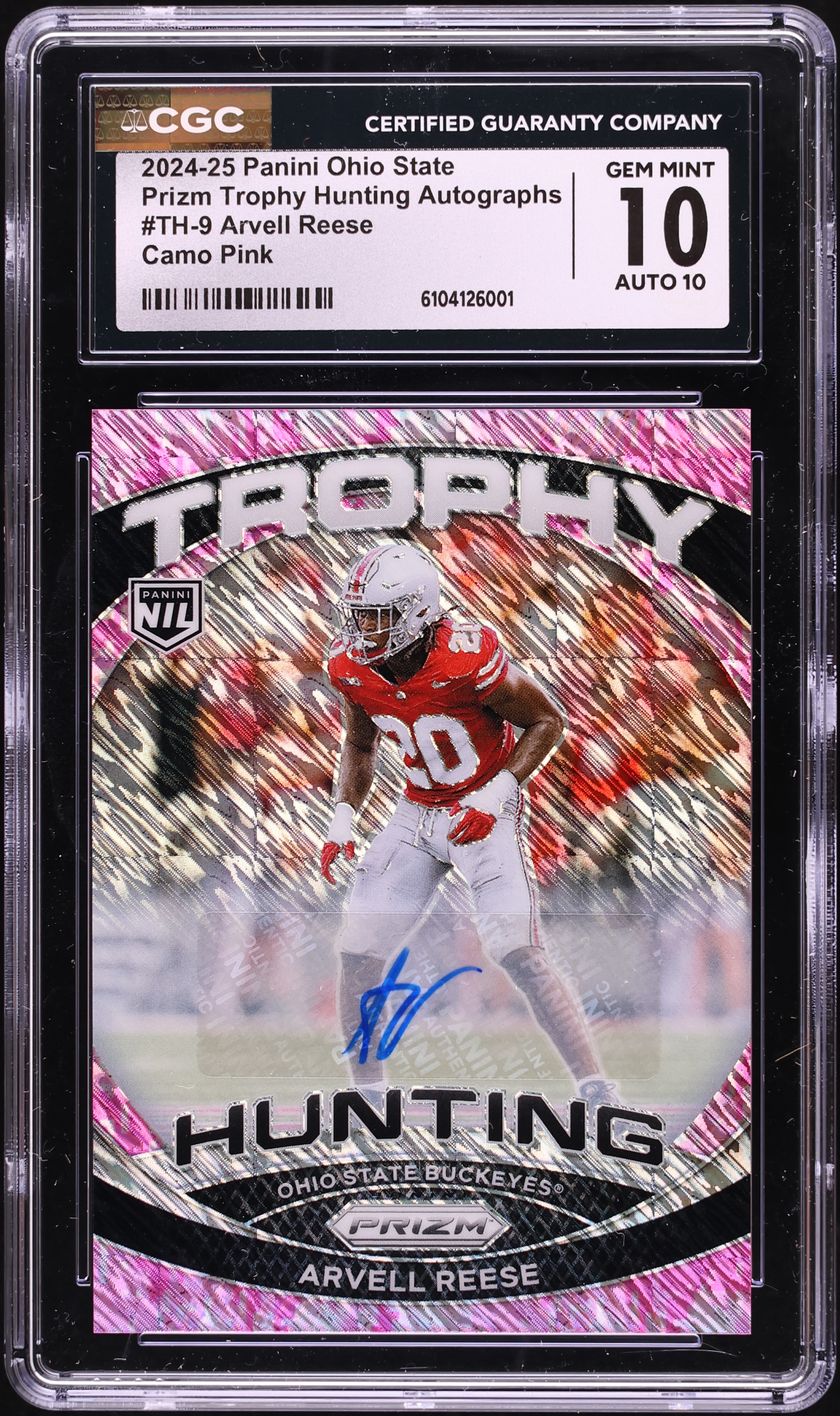 2024 Panini Ohio State Prizm Trophy Hunting Camo Pink Arvell Reese