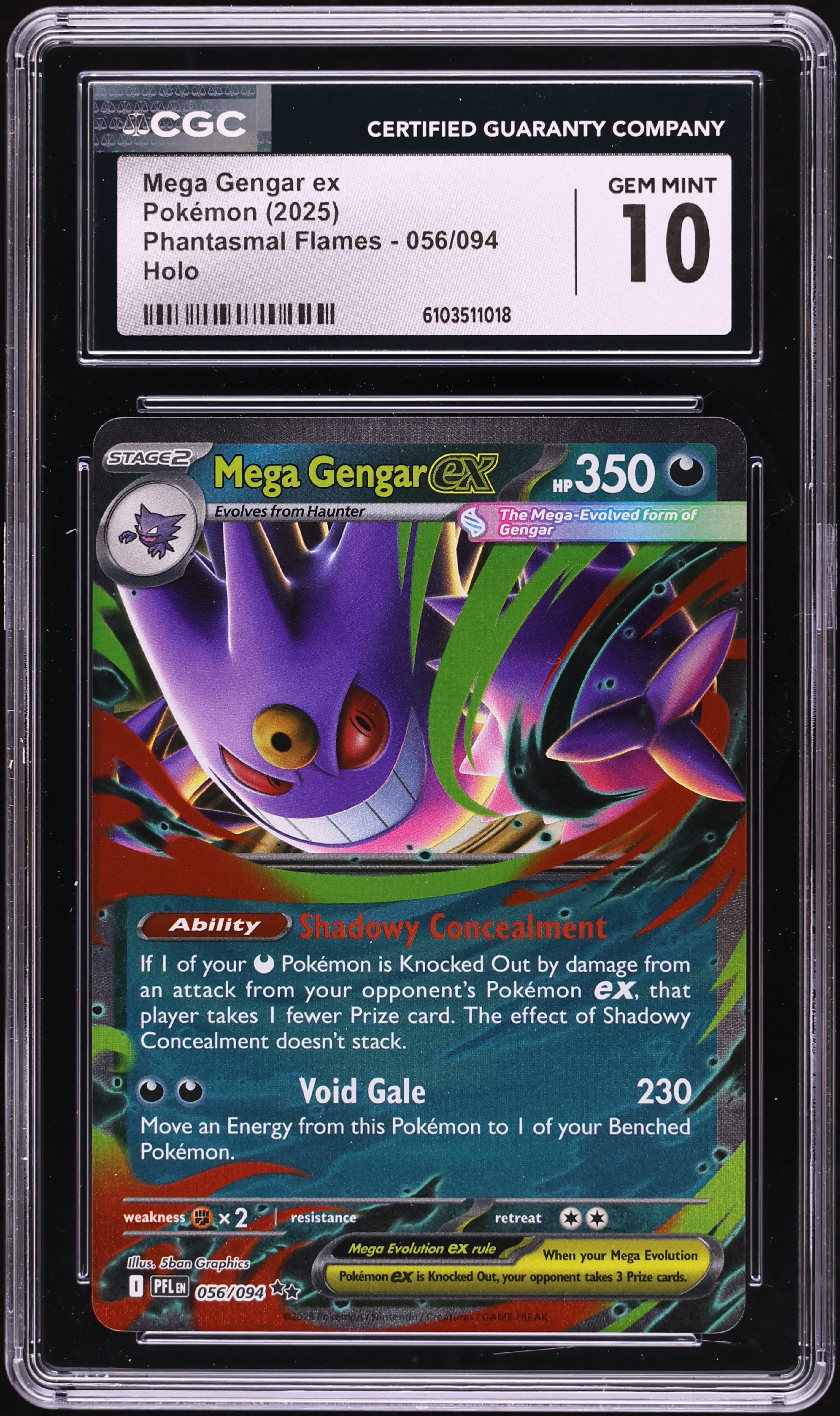 2025 ポケモン MEGA GENGAR 8x レアカード ps10 2025 Pokemon Mega Phantasmal Flames Holo Mega Gengar EX #56 CGC 10