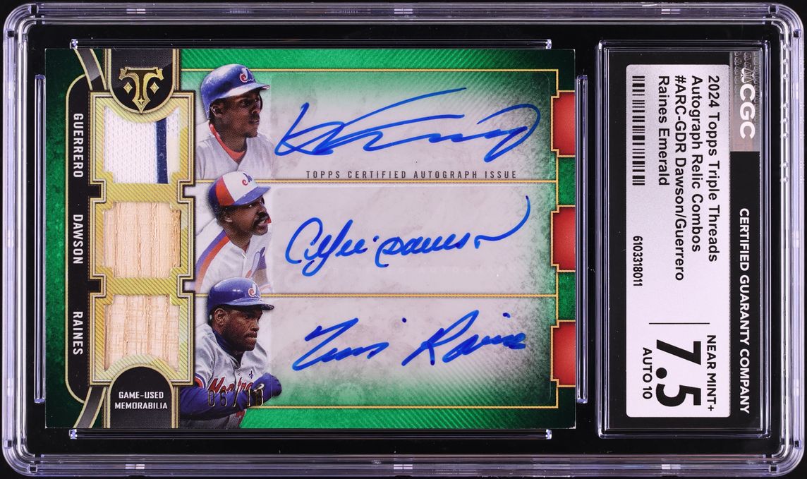 2024 Topps Triple Threads Emerald Raines Dawson Guerrero PATCH AUTO /18 #ARC-GDR CGC 7.5 NRMT+