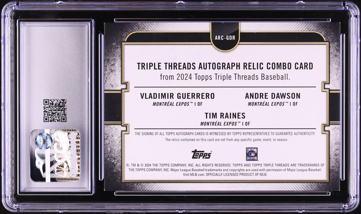 2024 Topps Triple Threads Emerald Raines Dawson Guerrero PATCH AUTO /18 #ARC-GDR CGC 7.5 NRMT+