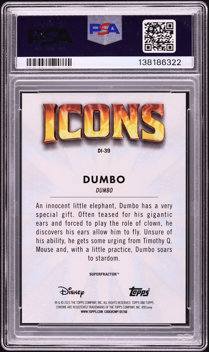 2025 Topps Chrome Disney Icons Super Dumbo 1/1 #39 PSA 8 NM-MT