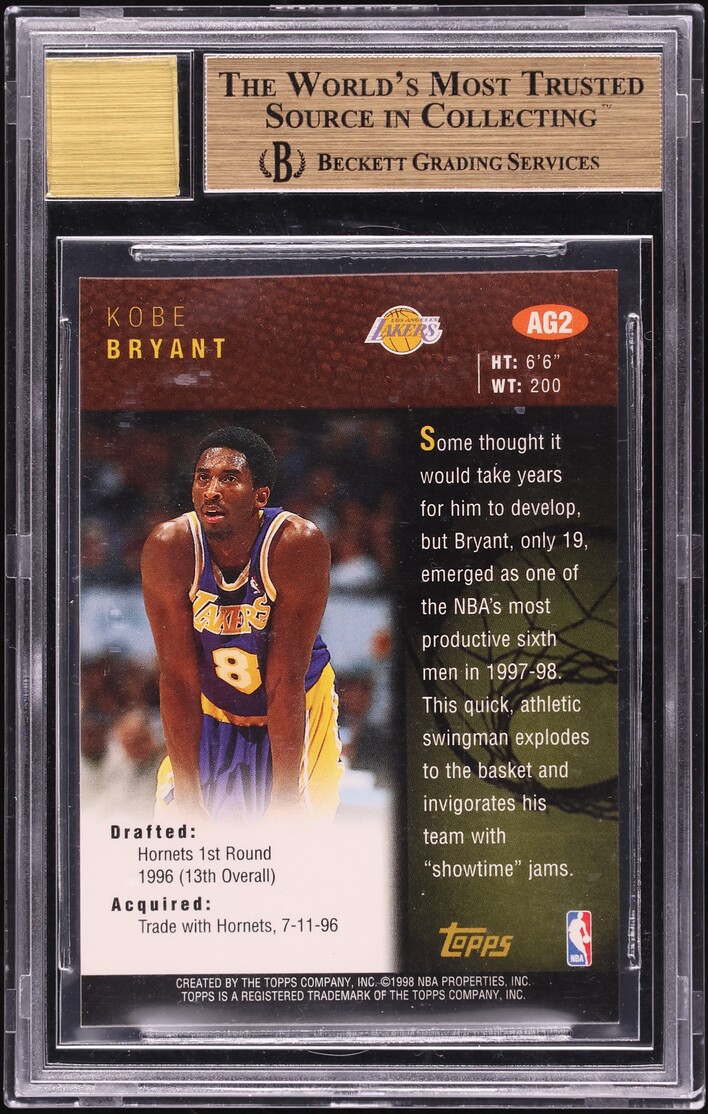1998 Topps Basketball Kobe Bryant AUTO #AG2 BGS 9.5 GEM MINT on