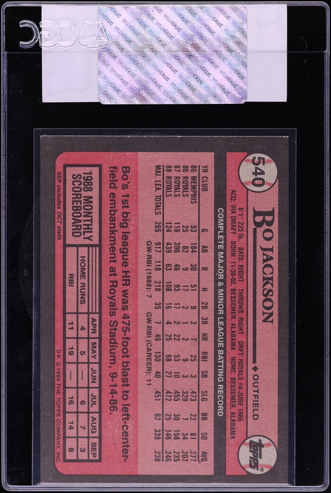 1989 Topps Bo Jackson #540 CGC AUTH