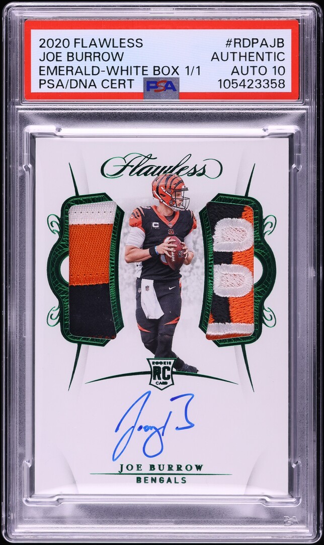 2020 Panini Flawless Emerald White Box Joe Burrow ROOKIE PATCH AUTO DNA 10 1/1 #RDPAJB PSA AUTH